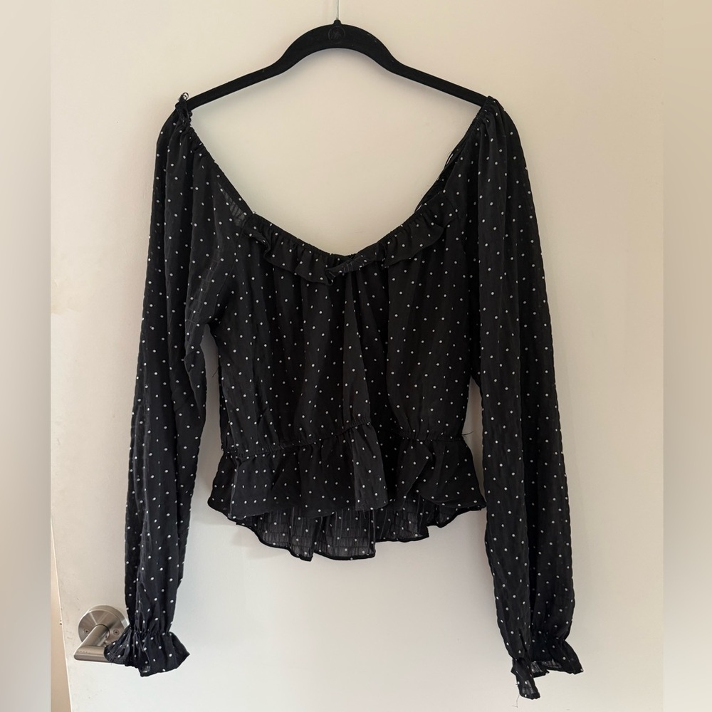 Brave Soul Black Polka Dot Blouse M
